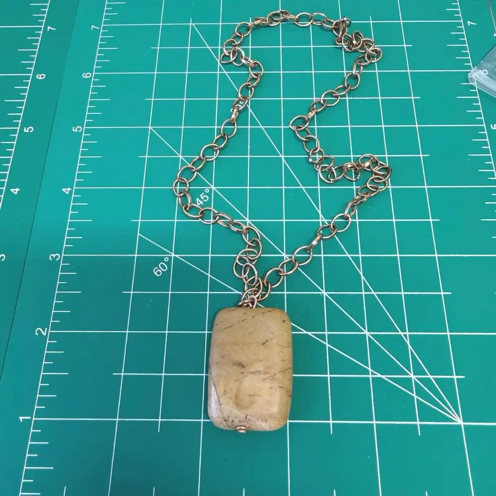 New handmade yellow Jasper‎ pendant, antique copper chain lobster clasp in box